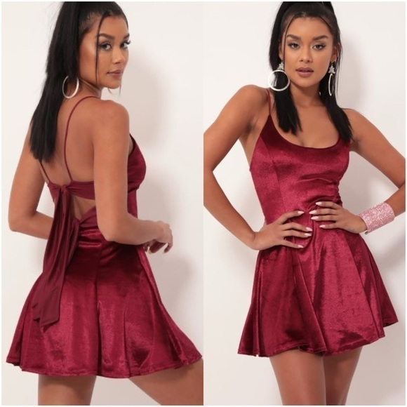 LUCY IN THE SKY Marley Velvet A Line Dress In Merlot - Picture 1 of 8
